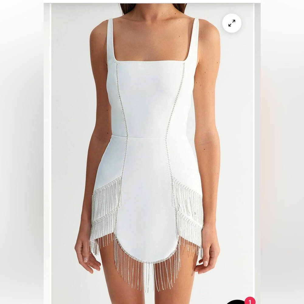 Wearhaus Carbon Dress | White Afterparty Bridal Mini Dress with Chain Accents